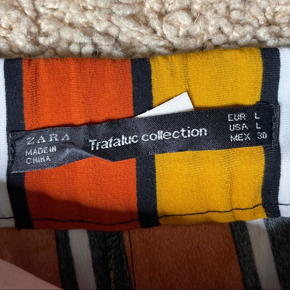 Zara Trafaluc Pants Wide Leg Crop Multicolored Striped Women's Size Large Belted - Picture 6 of 6